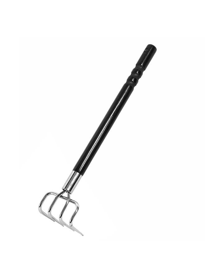 GardenHelper Japanese Rake Cultivator Long Handle 19" Heavy Duty Japanese Steel 4 Claw Wood Handle, Made in JAPAN, Hand Cultivator Tool for Digging, Weeding, Cultivating, Silver - Image 1