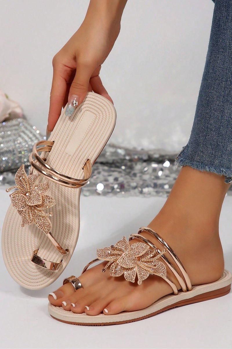 Women's Slip-On Sandals with a Comfortable Design, Embellished with Sparkling Flowers for a Luxurious and Feminine Touch – Perfect for Daily Wear and Special Occasions, Suitable for Summer Parties, Pools, and the Beach – Size (39)  - Image 2