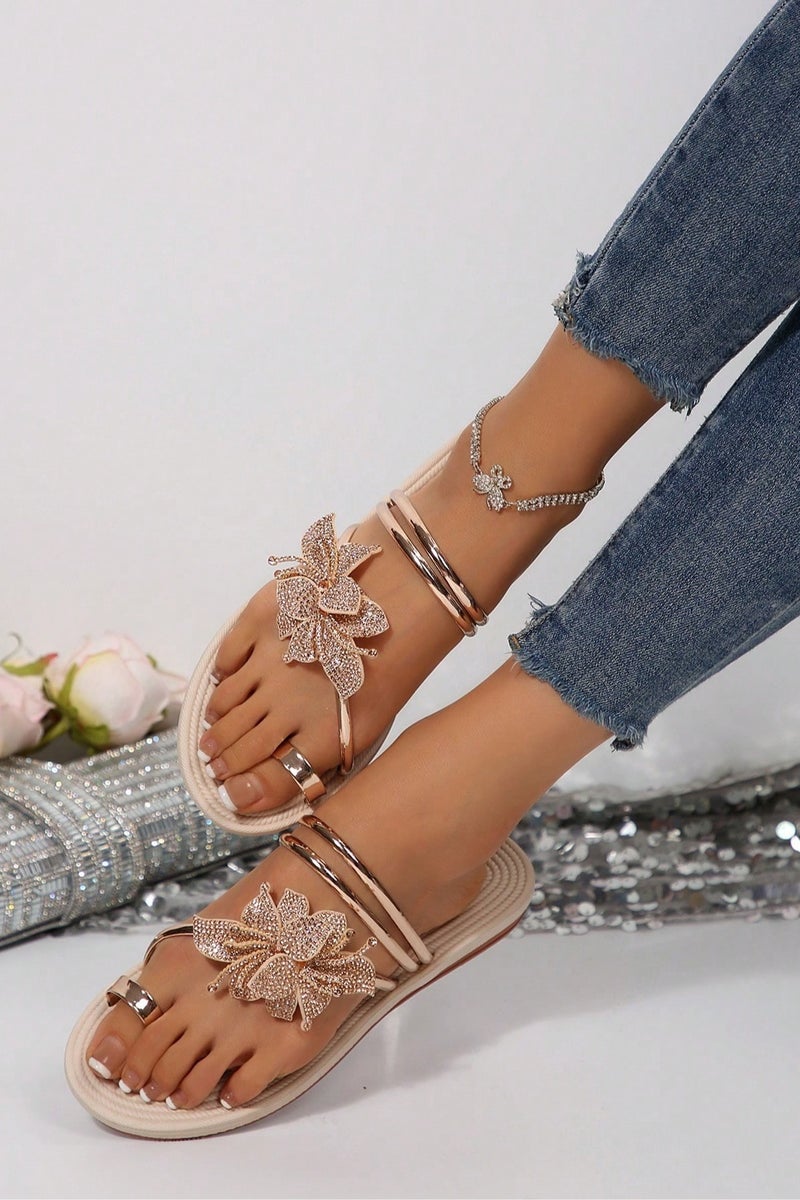 Women's Slip-On Sandals with a Comfortable Design, Embellished with Sparkling Flowers for a Luxurious and Feminine Touch – Perfect for Daily Wear and Special Occasions, Suitable for Summer Parties, Pools, and the Beach – Size (39)  - Image 3