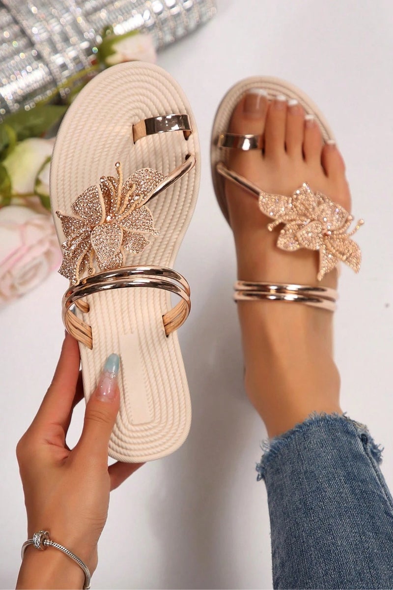 Women's Slip-On Sandals with a Comfortable Design, Embellished with Sparkling Flowers for a Luxurious and Feminine Touch – Perfect for Daily Wear and Special Occasions, Suitable for Summer Parties, Pools, and the Beach – Size (39)  - Image 1
