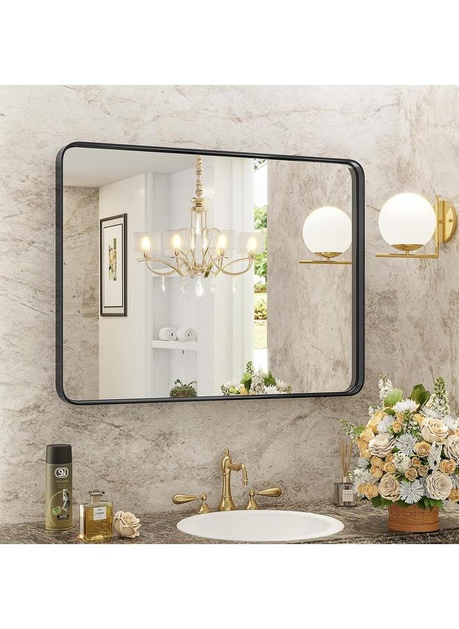 Bluejw - Elevon Black Bathroom Vanity Mirror for Wall, 30x40 Inch Metal Framed Wall Mirror Farmhouse Rectangle, Anti-Rust, Tempered Glass, Hangs Horizontally or Vertically - Image 1