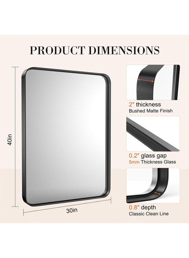 Bluejw - Elevon Black Bathroom Vanity Mirror for Wall, 30x40 Inch Metal Framed Wall Mirror Farmhouse Rectangle, Anti-Rust, Tempered Glass, Hangs Horizontally or Vertically - Image 1