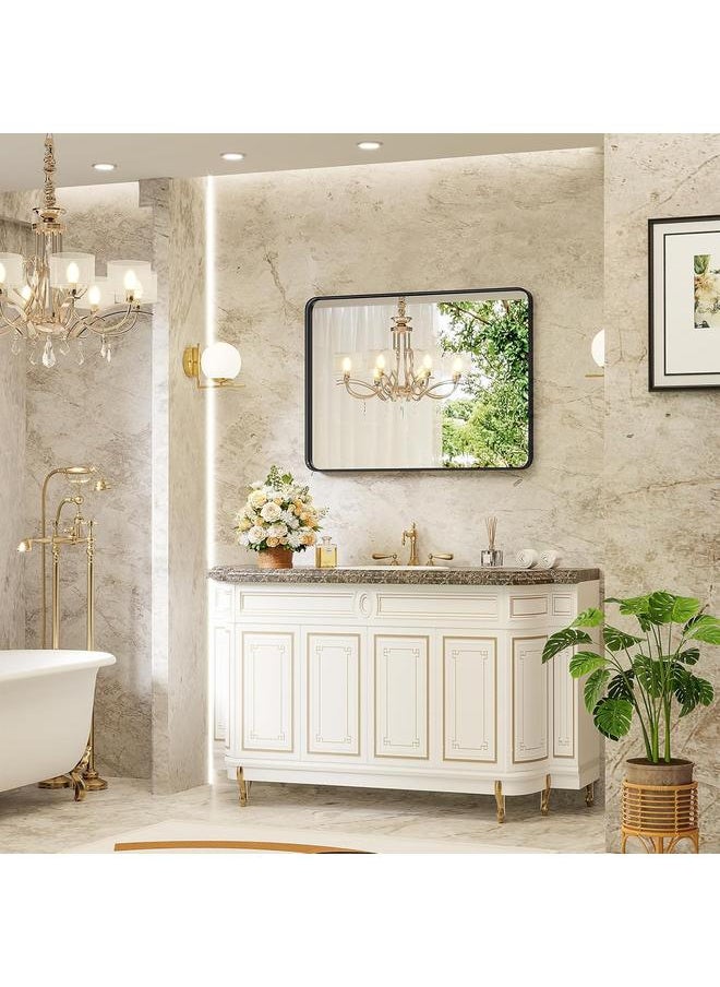 Bluejw - Elevon Black Bathroom Vanity Mirror for Wall, 30x40 Inch Metal Framed Wall Mirror Farmhouse Rectangle, Anti-Rust, Tempered Glass, Hangs Horizontally or Vertically - Image 1