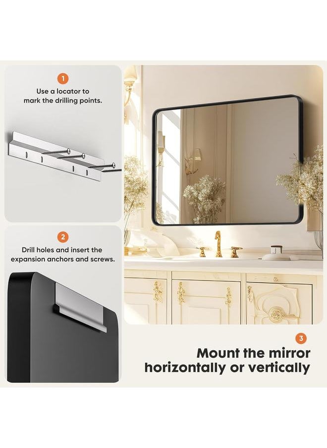 Bluejw - Elevon Black Bathroom Vanity Mirror for Wall, 30x40 Inch Metal Framed Wall Mirror Farmhouse Rectangle, Anti-Rust, Tempered Glass, Hangs Horizontally or Vertically - Image 1