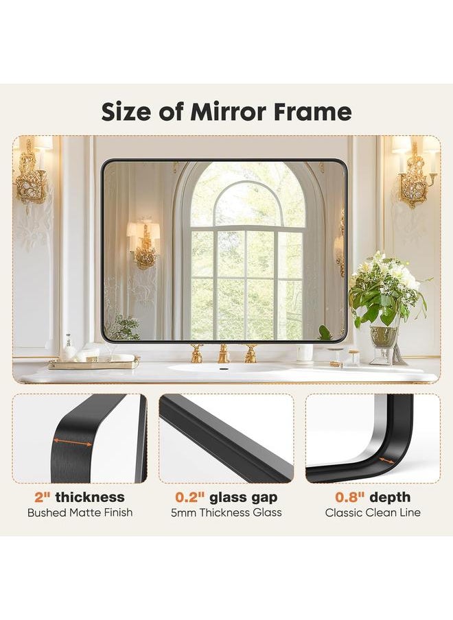Bluejw - Elevon Black Bathroom Vanity Mirror for Wall, 30x40 Inch Metal Framed Wall Mirror Farmhouse Rectangle, Anti-Rust, Tempered Glass, Hangs Horizontally or Vertically - Image 1