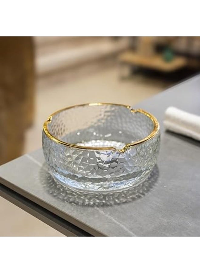 Large, transparent, gold, elegant, windproof crystal glass ashtray with 3 grooves, a modern decorative ashtray for home, office, hotel, and living room, elegant glass (design 3) - Image 2