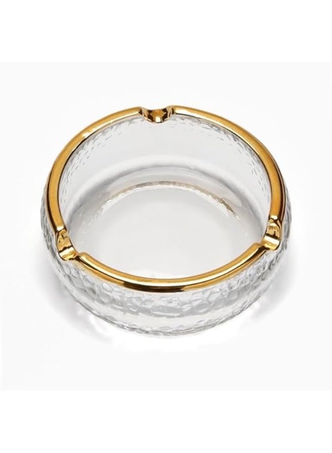 Large, transparent, gold, elegant, windproof crystal glass ashtray with 3 grooves, a modern decorative ashtray for home, office, hotel, and living room, elegant glass (design 3)