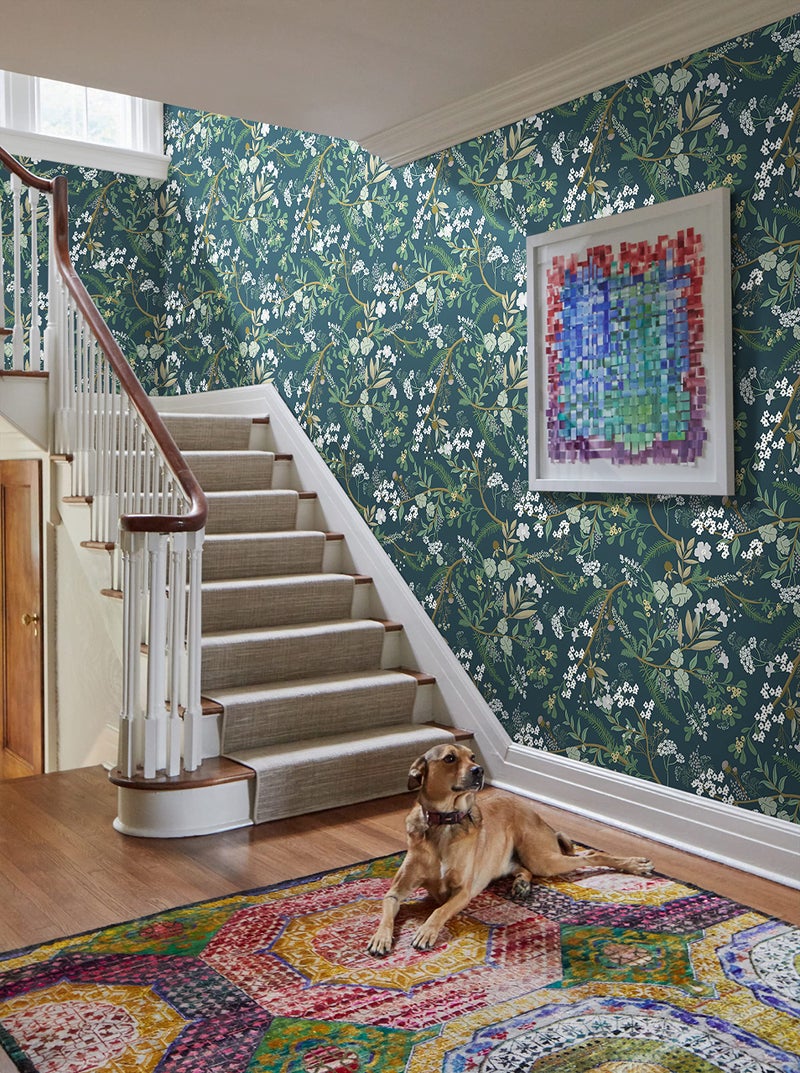 Guvana 197"x16.14" Green Peel and Stick Wallpaper Floral and Leaf Wallpaper Vintage Contact Paper Plants/Leaves/Flower Wall Paper Self Adhesive Removable Wallpaper for Livingroom Accent Room Decor - Image 2