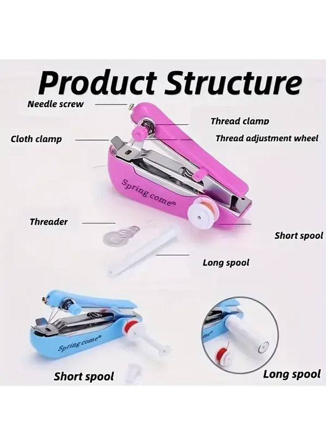 Pink Portable Manual Sewing Machine Set 13pcs Handheld Fabric Repair Kit with 9 Color Spools - Image 4