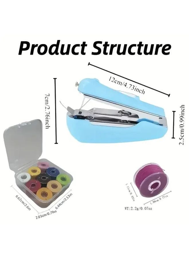 Pink Portable Manual Sewing Machine Set 13pcs Handheld Fabric Repair Kit with 9 Color Spools - Image 5