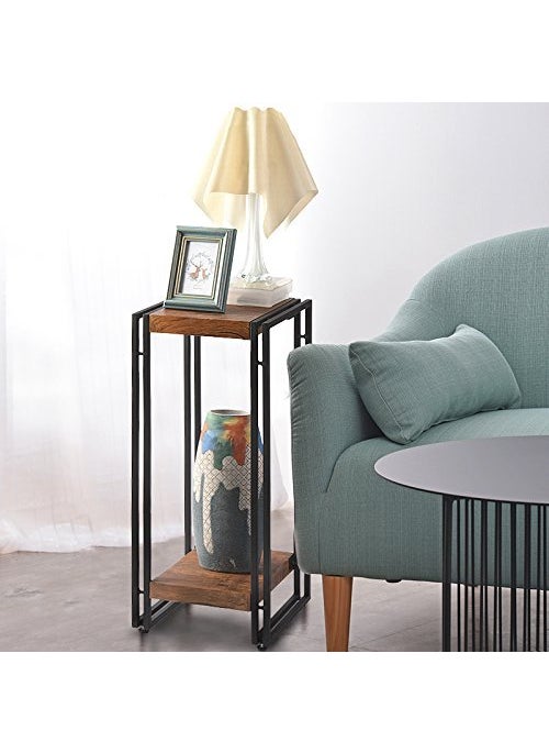 INDIAN DECOR 45937 Tall Side End Table for Small Spaces Narrow Night Stand Engineered Wood Rustic Brown