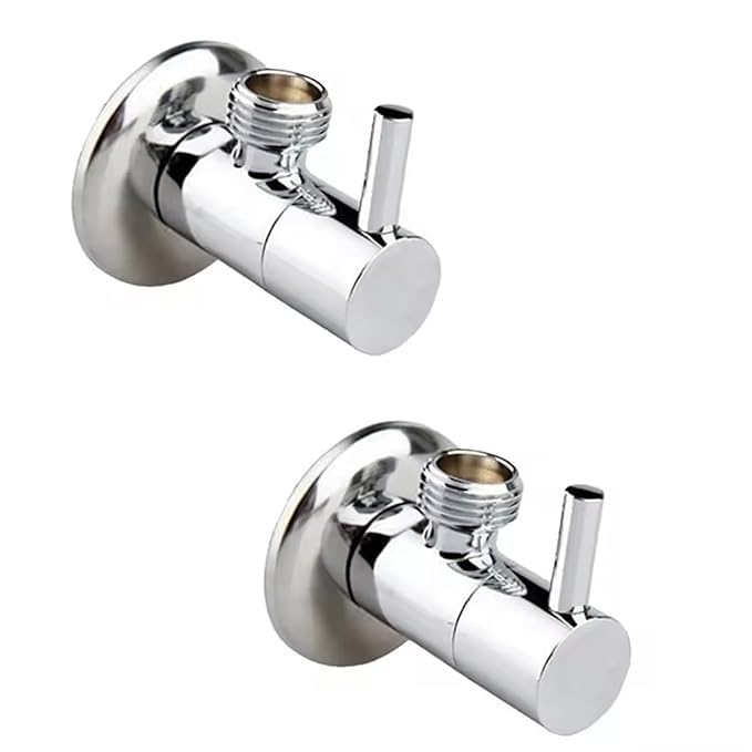 SI Brass Angle Valve Set of 1 Laysan Turbo Brass Angle Cocke Valve Chrome Finish Stainless Steel Valves for Bathroom Wash Basin Geyser - Image 1