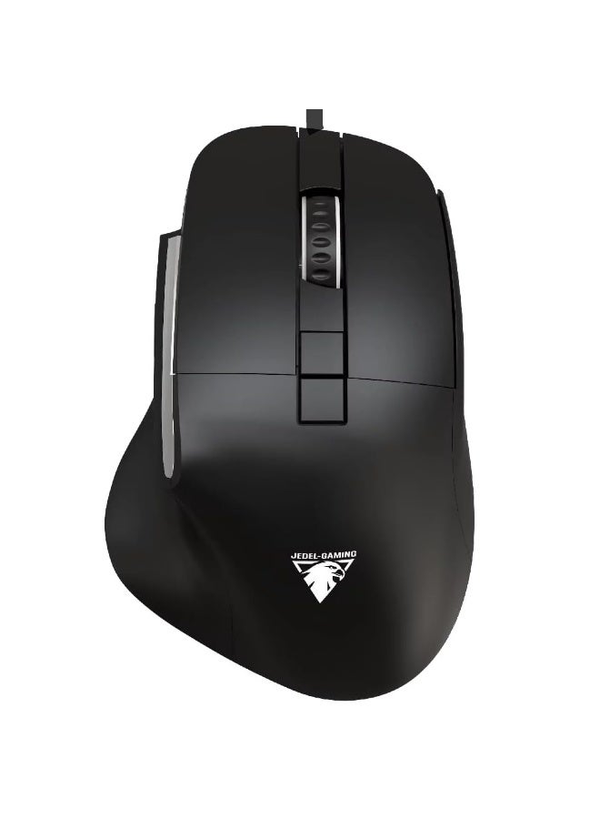 JeDEL CP102 Mouse Silent clicks USB Wired Ergonomic Ultra Comfortable Design mic – Optical Sensor 3600 DPI – 7 Buttons - USB Braided cable | Black - Image 1