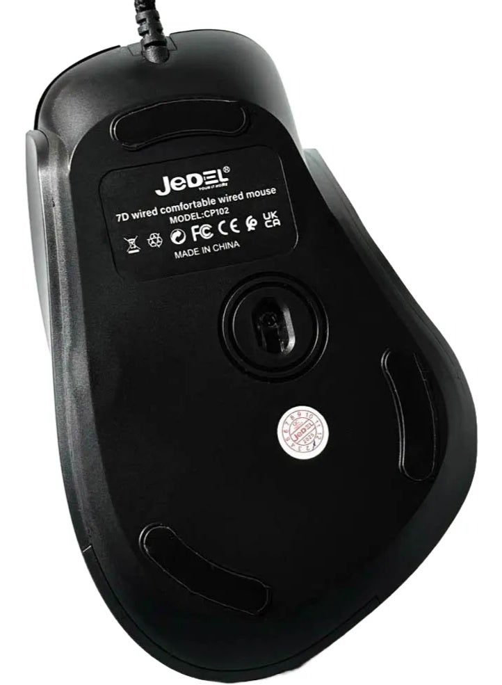 JeDEL CP102 Mouse Silent clicks USB Wired Ergonomic Ultra Comfortable Design mic – Optical Sensor 3600 DPI – 7 Buttons - USB Braided cable | Black - Image 4