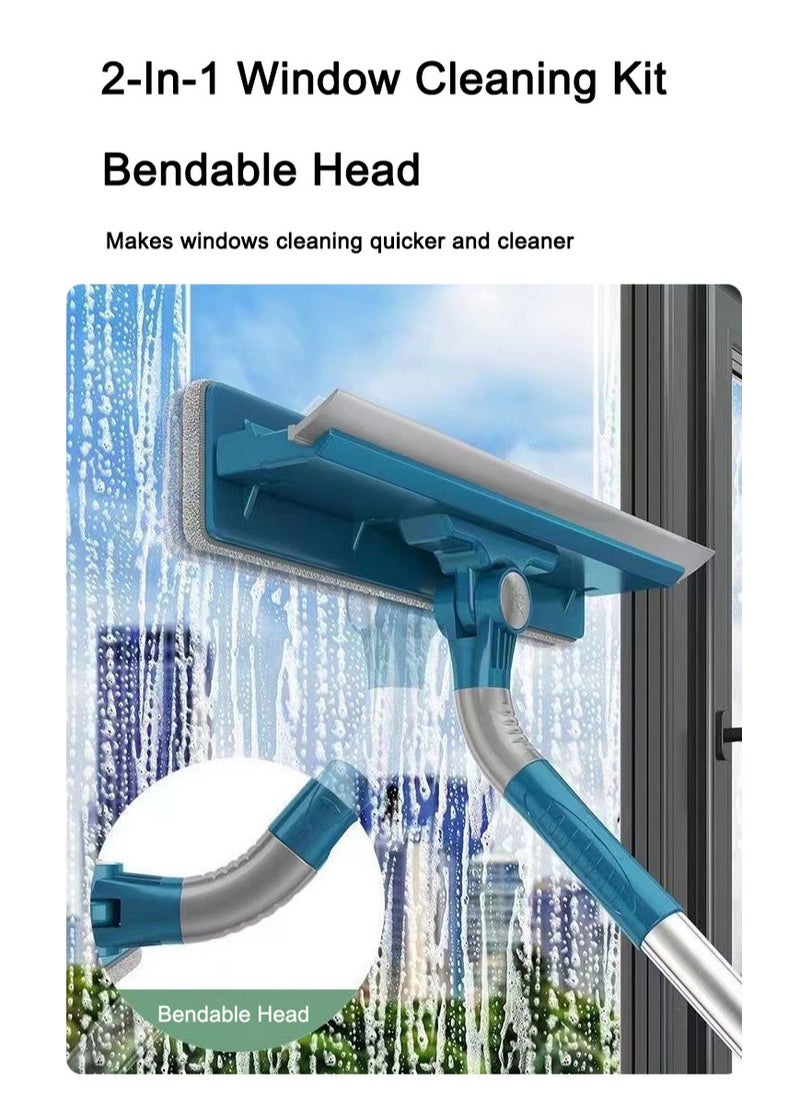FASHION HOME High Window Cleaner Tool 2 in 1 Rotatable Cleaning Squeegee Equipment Kit Bendable Head for Home Car Glass 2pcs Replacement Cloth  - Image 3