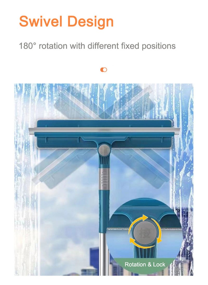 FASHION HOME High Window Cleaner Tool 2 in 1 Rotatable Cleaning Squeegee Equipment Kit Bendable Head for Home Car Glass 2pcs Replacement Cloth  - Image 2