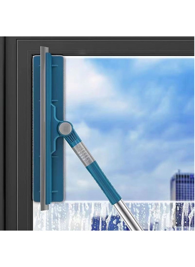 FASHION HOME - High Window Cleaner Tool 2 in 1 Rotatable Cleaning Squeegee Equipment Kit Bendable Head for Home Car Glass 2pcs Replacement Cloth - Image 1