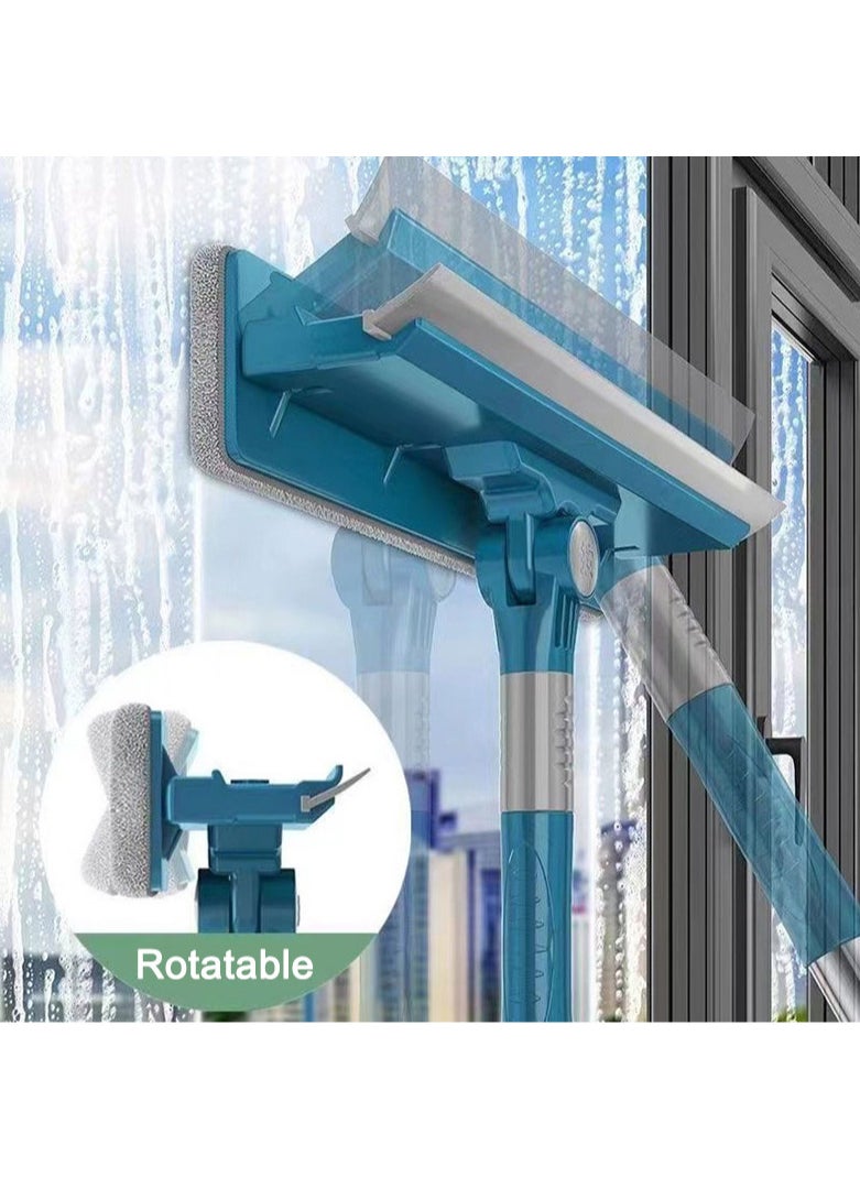 FASHION HOME - High Window Cleaner Tool 2 in 1 Rotatable Cleaning Squeegee Equipment Kit Bendable Head for Home Car Glass 2pcs Replacement Cloth - Image 1