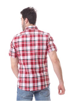 Andora Tartan Shorts Sleeves Shirt - Light Red & White  - Image 4