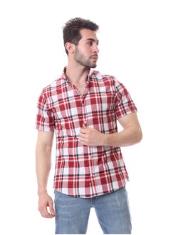 Andora Tartan Shorts Sleeves Shirt - Light Red & White  - Image 3