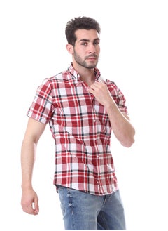 Andora Tartan Shorts Sleeves Shirt - Light Red & White  - Image 5