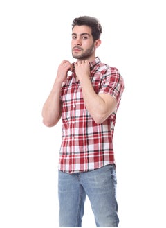 Andora Tartan Shorts Sleeves Shirt - Light Red & White  - Image 2