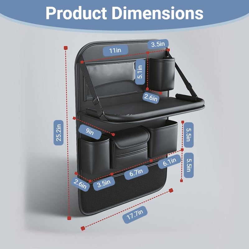 Beruyu 2 Pack Leather Car Backseat Organizer with Foldable Table Tray, Car Seat Back Protector Kick Mats with Tablet Holder, Travel Accessories Storage Organizer - Image 2