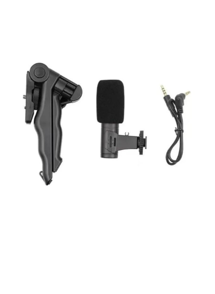 حامل كاميرا فيديو 5 في 1 بمقبض تثبيت وميكروفون بندقية ومجموعة إضاءة ليد لأي موبايل لصناعة الأفلام والفيديوهات الاحترافية إطار شكل حرف U و2 مصباح وحامل أسود أحمر - Image 2