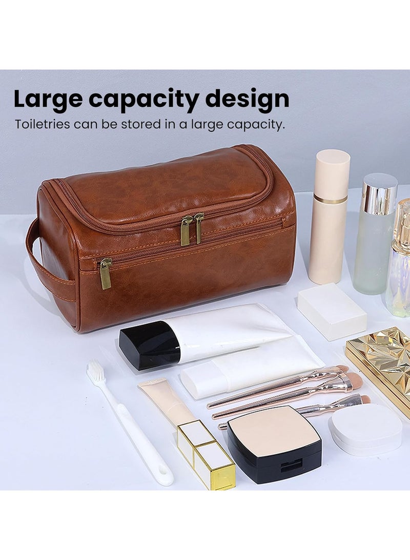 عام حقيبة تنظيم مستحضرات التجميل المحمولة مع مقابض معززة وسعة كبيرة، حقيبة حمام محمولة بمقبض جانبي وإغلاق بسحاب مقاوم للماء بلون صلب. - Image 2