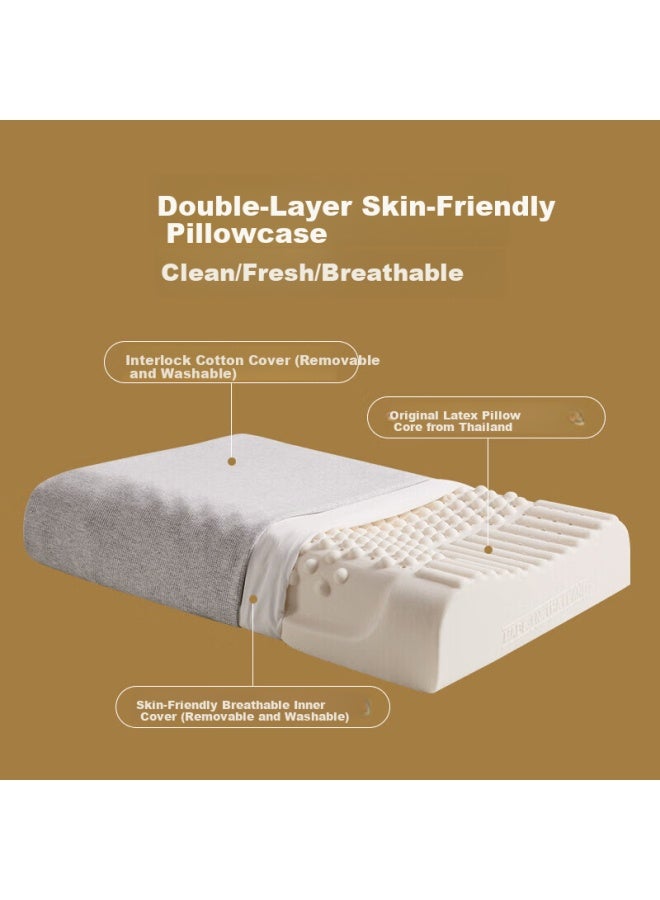 GOLDEN TREE Golden Oak Latex Pillow Thai Original Imported Natural Latex Cervical Pillow Rubber Sleep Pillow Egyptian Cotton Cover Massage Pillow - Image 3