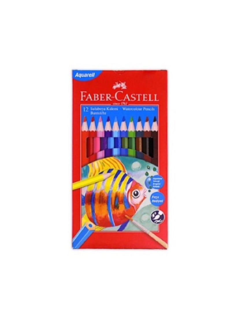 12 Watercolours Pencils, long wood colors + brush