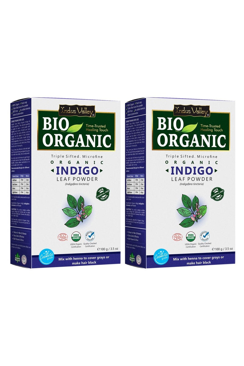 Indus Valley Bio Organic 100% Herbal Indigo Powder for Natural Hair Coloring, Organic Indigo Powder Protects hair from Damage - 100 gm, Pack of - 2 - Image 1