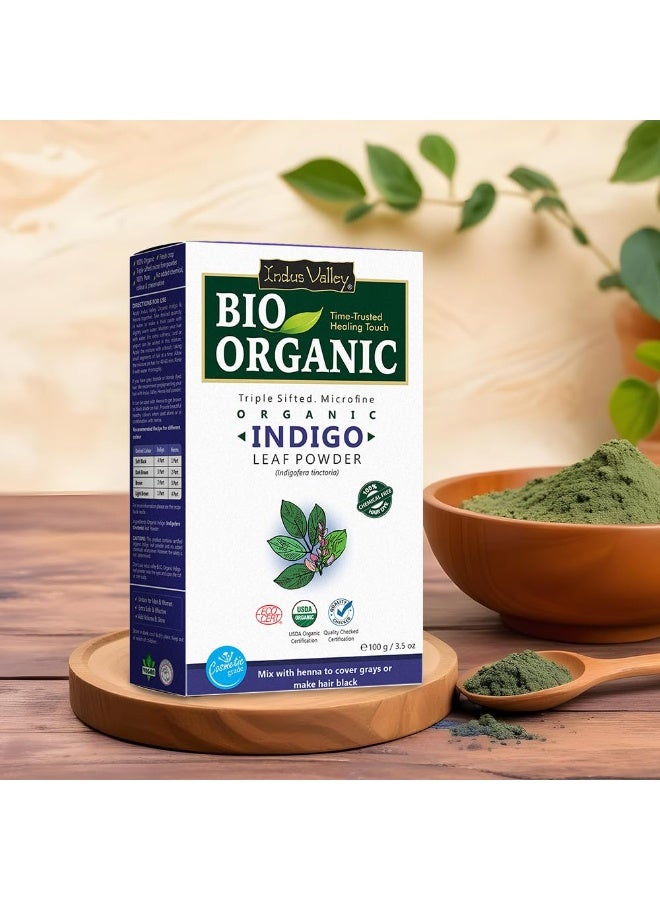 Indus Valley Bio Organic 100% Herbal Indigo Powder for Natural Hair Coloring, Organic Indigo Powder Protects hair from Damage - 100 gm, Pack of - 2 - Image 4