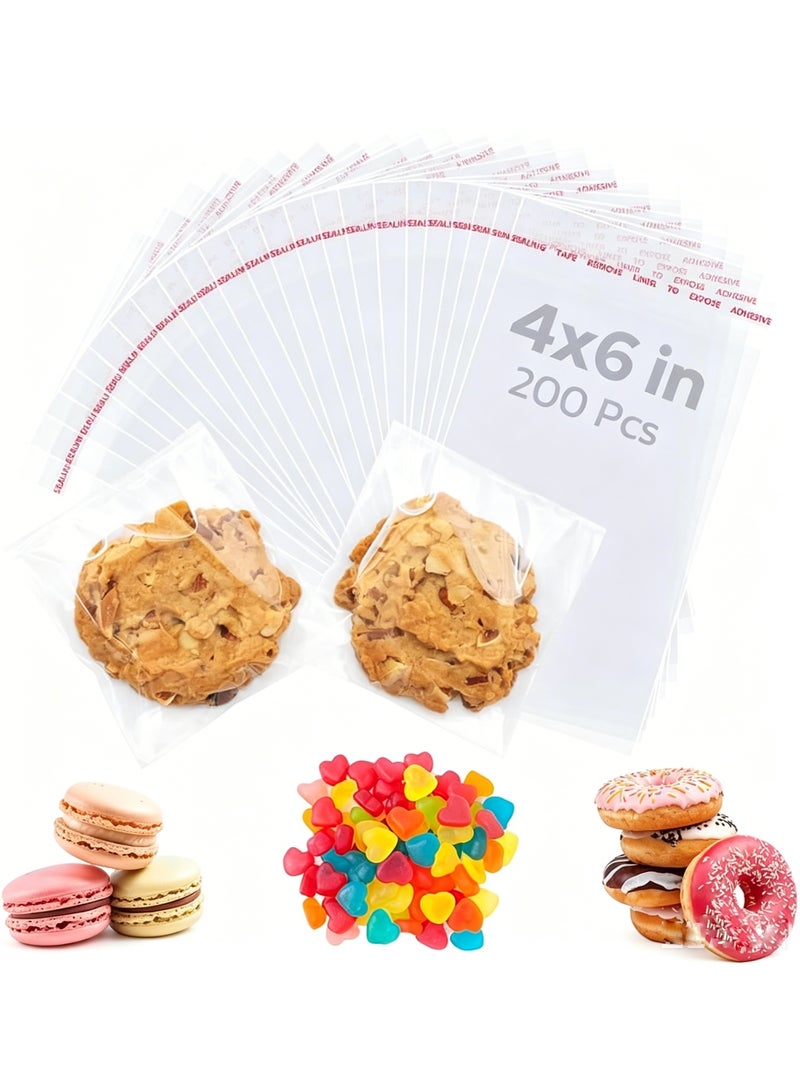 200 Pcs Clear Self-Sealing Resealable Cellophane Bags, 4x6 Inches, for Cookies, Candy, and Products - Image 1