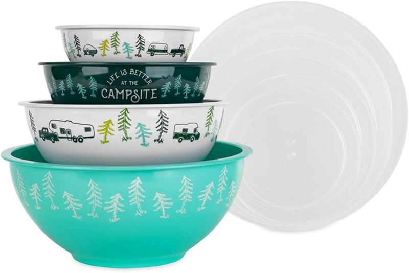 Camco Camco Life is Better at The Campsite Nesting Bowl Set with Lids  Great for OnTheGo Lifestyles  Features 4 Durable Melamine Bowls with 4 Plastic Lids 53451 - Image 4