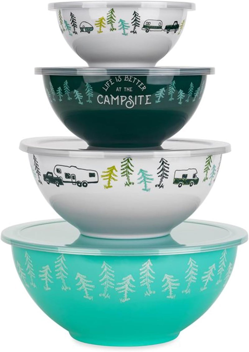 Camco Camco Life is Better at The Campsite Nesting Bowl Set with Lids  Great for OnTheGo Lifestyles  Features 4 Durable Melamine Bowls with 4 Plastic Lids 53451 - Image 1