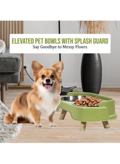 MAJIBAO Elevated cat feeder with Stainless steel bowls, Splash guard, and Detachable legs, Dual pet feeding & Drinking station, Suitable for cats and small dogs, Easy to clean, 33 cm (Green)  - Image 5