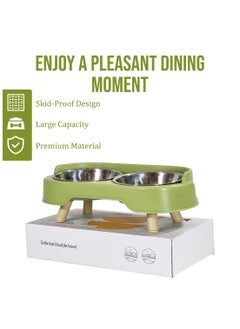 MAJIBAO Elevated cat feeder with Stainless steel bowls, Splash guard, and Detachable legs, Dual pet feeding & Drinking station, Suitable for cats and small dogs, Easy to clean, 33 cm (Green)  - Image 4