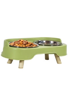MAJIBAO Elevated cat feeder with Stainless steel bowls, Splash guard, and Detachable legs, Dual pet feeding & Drinking station, Suitable for cats and small dogs, Easy to clean, 33 cm (Green)  - Image 1