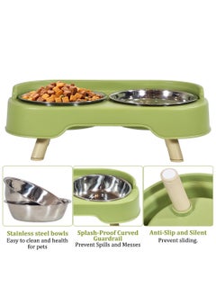 MAJIBAO Elevated cat feeder with Stainless steel bowls, Splash guard, and Detachable legs, Dual pet feeding & Drinking station, Suitable for cats and small dogs, Easy to clean, 33 cm (Green)  - Image 3