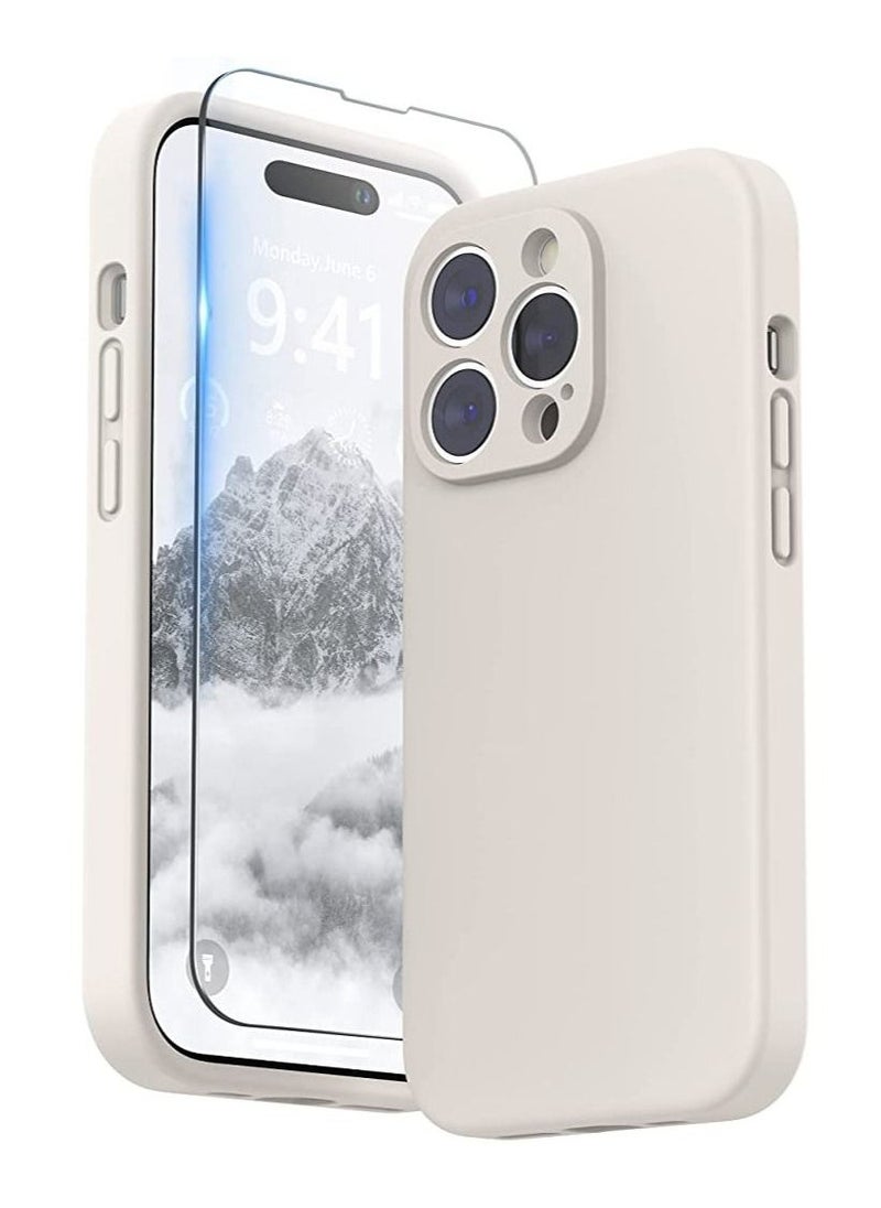general iPhone 14 Pro Max Case with Screen Protector, (with Camera Protection + Soft Microfiber Lining) Liquid Silicone Phone Case, Stone - Image 1