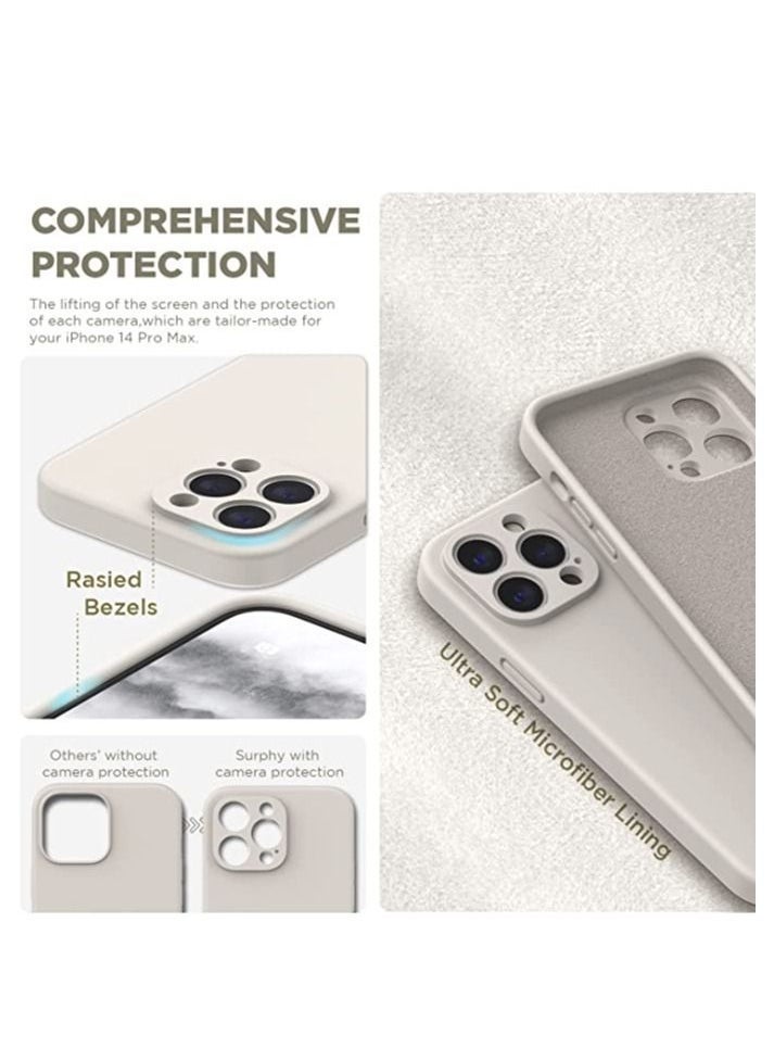 general iPhone 14 Pro Max Case with Screen Protector, (with Camera Protection + Soft Microfiber Lining) Liquid Silicone Phone Case, Stone - Image 3