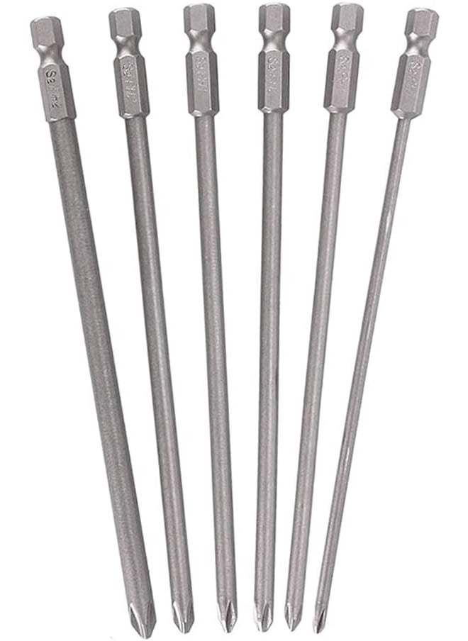 Eyech 6Pcs Long Phillips Screwdriver Bits Set  150mm Magnetic NoSlip Phillips Bits 14 Hex Shank S2 Steel Cross Head Screwdriver Bit Set PH1 PH2  - Image 2