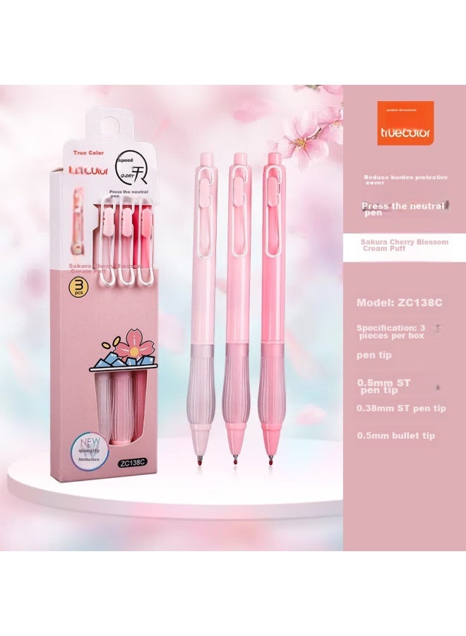 ترو كولور Truecolor 3-pack 0.5mm أسود Ergonomي قابلة للسحب أقلام جيل، تخفيف التوتر أقلام امتحان للطلاب، سريعة الجفاف St Tip -style جمالية Zc138c - Image 1