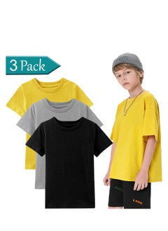 Selecta Now Boys Premium 100% Combed Cotton Plain Pack Of 3 Crew Neck Soft Breathable T-Shirts  - Image 1