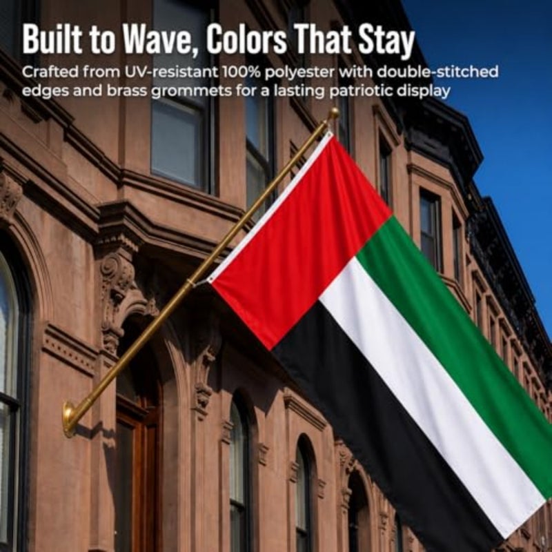 UAE Flag Large 100D Fabric United Arab Emirates Wall Flag with 2 Metal Grommets Double-Sided Fade Resistant National Day UAE Flag for Outdoor Indoor Building Display 1 x 2 Meter - Image 2