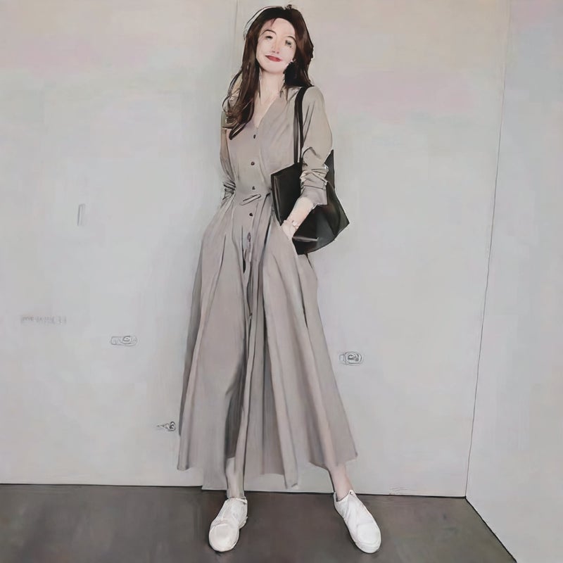 French Elegance Long Dress Women Autumn Spring Floral Print Maxi Dress - Image 2