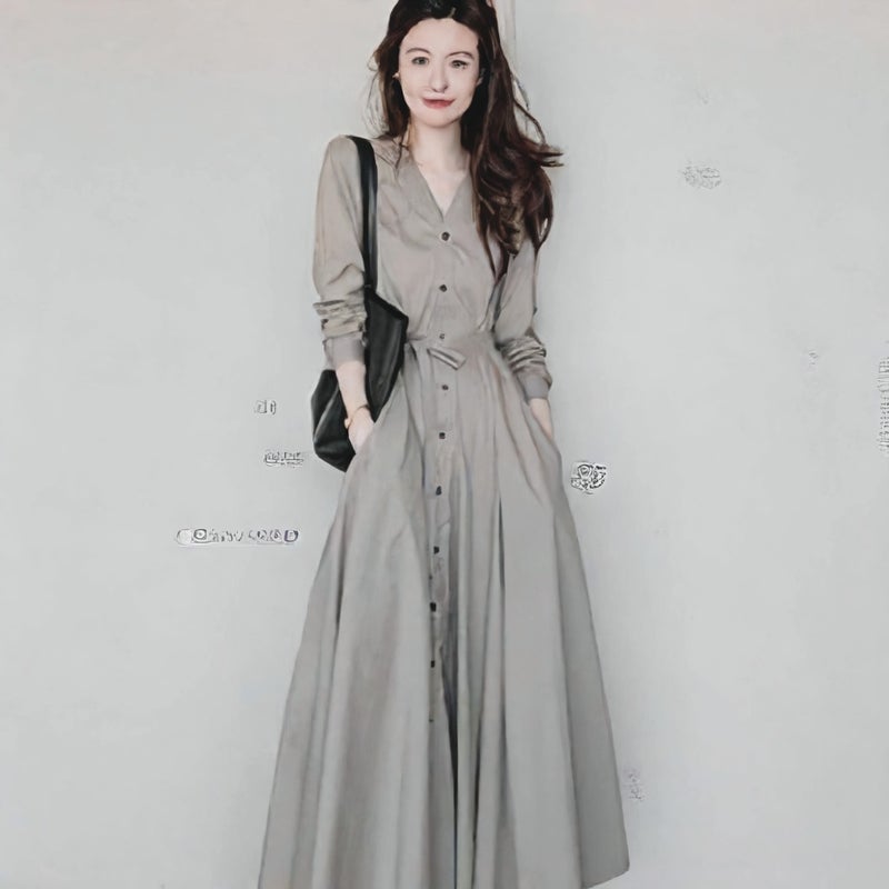French Elegance Long Dress Women Autumn Spring Floral Print Maxi Dress - Image 1