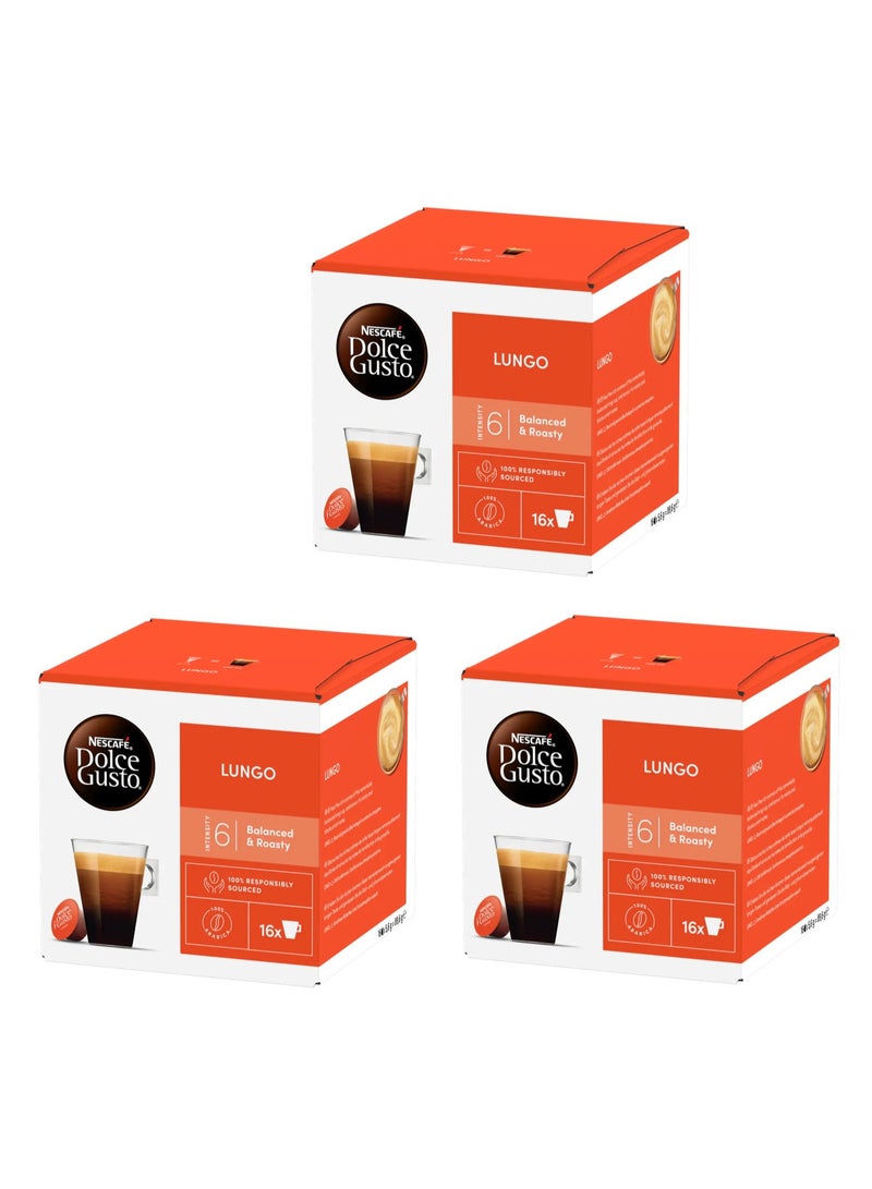 Dolce Gusto Lungo, Balanced and Roasty, 16 Capsules, Pack of 3