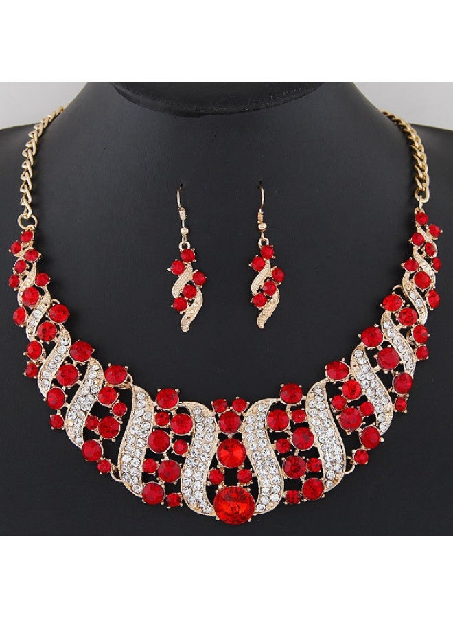 NIBEMINENT Fashionable Gemstone Metal Geometric Sparkling Jewelry Set - Necklace and Earrings